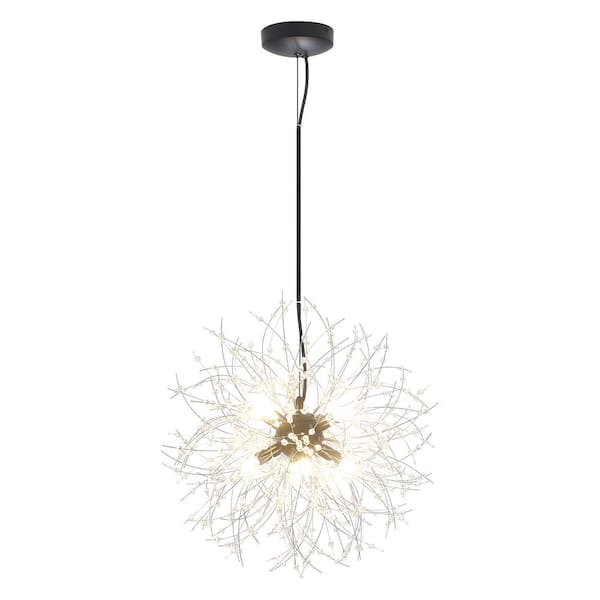 8-Light Black 18.11 in. Dandelion Firework Chandelier Crystal Starburst Pendant Light
