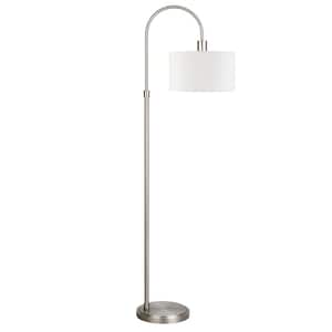 70 in. Silver 1 1-Way (On/Off) Arc Floor Lamp for Living Room with Cotton Drum Shade
