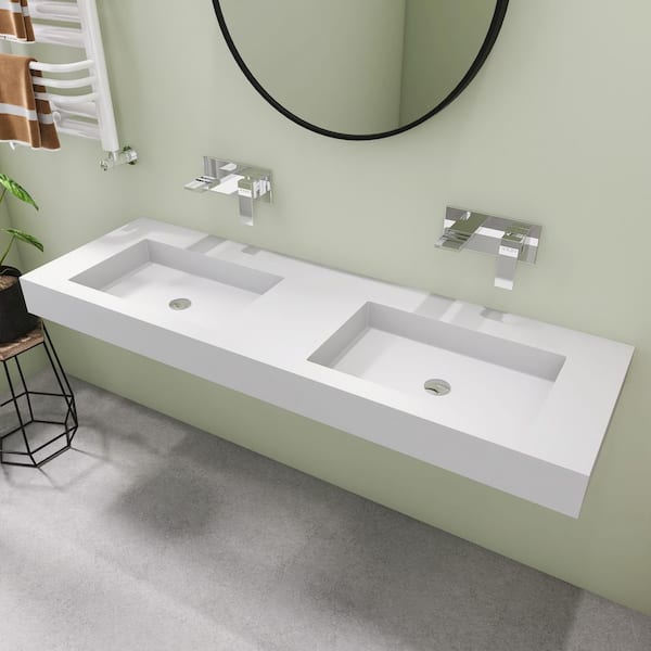 SJ STAR&JANE 59 in. Wall Mount Rectangle Double Vessel Sink