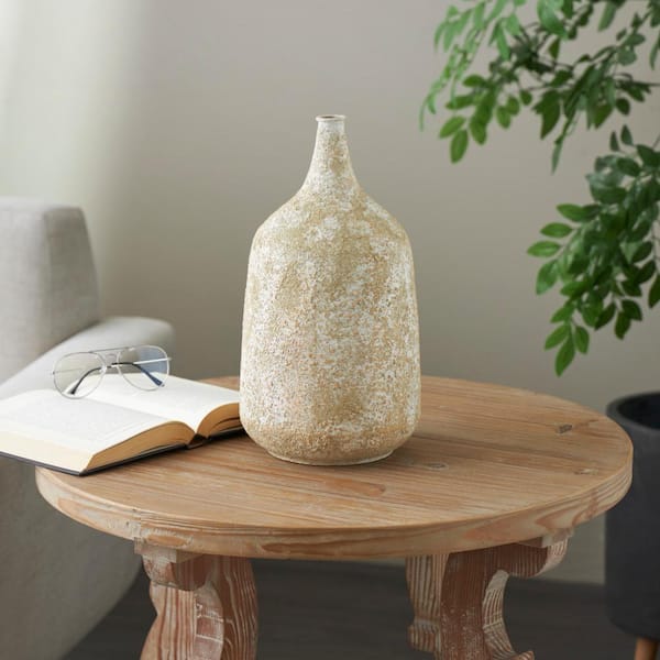Litton Lane 15 in. Beige Handmade Antique Style Distressed Metal Decorative Vase