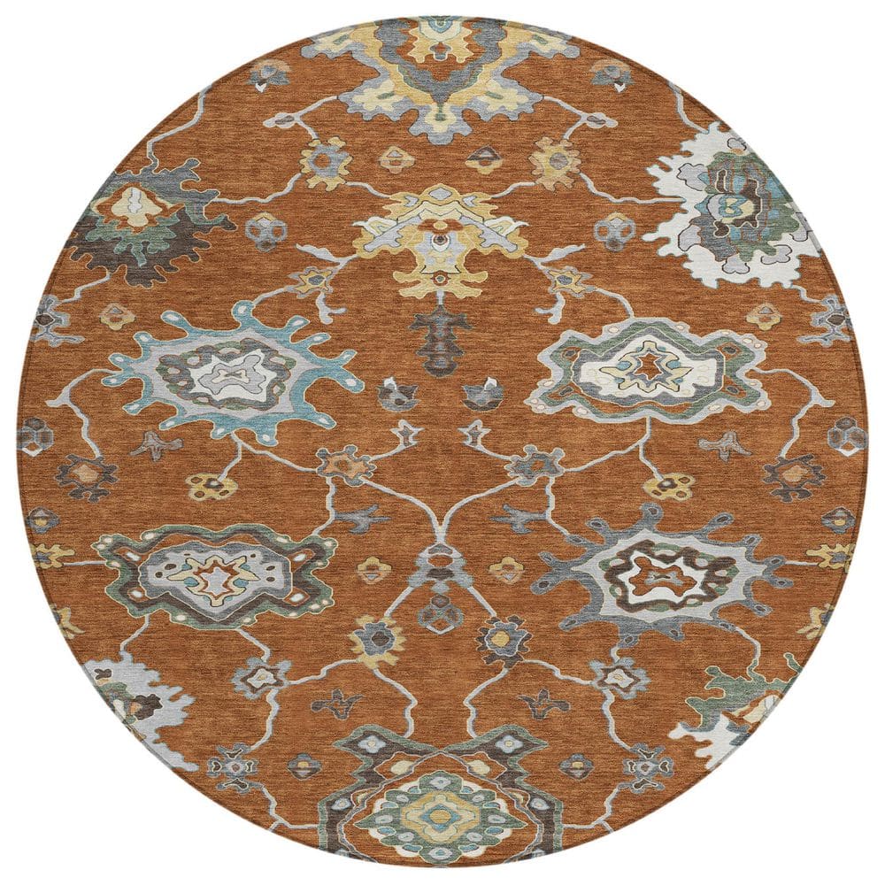 Chantille Machine Washable Indoor/Outdoor Abstract ACN2895 Paprika 8 ft. x 8 ft. Round Rug price history on PriceWatchPro