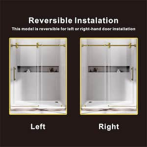 UKS04 56 to 60 in. W x 72 in. H Sliding Frameless Shower Door in Satin Brass, Enduro Shield 3/8 in. SGCC Clear Glass