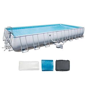 31 ft. x 16 ft. x 52 in. Rectangular Frame Power Steel Above Ground Pool Set with Ladder and Pump