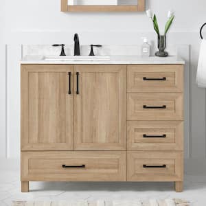 Tobana 42 in. Single Sink Weathered Tan Bath Vanity with White Engineered Marble Top (Assembled)
