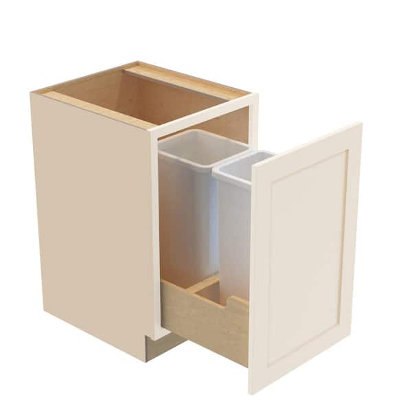 Newport 21 in. W x 24 in. D x 34.5 in. H Assembled Plywood Trash Can Kitchen Cabinet in Blended Cream with Soft Close