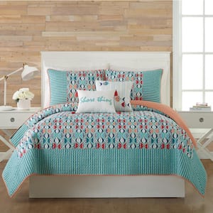 Go Fish Teal Twin Cotton Quilt