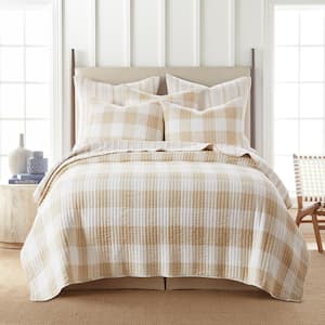 Camden Taupe 3-Piece Plaid Cotton King / Cal King Quilt Set