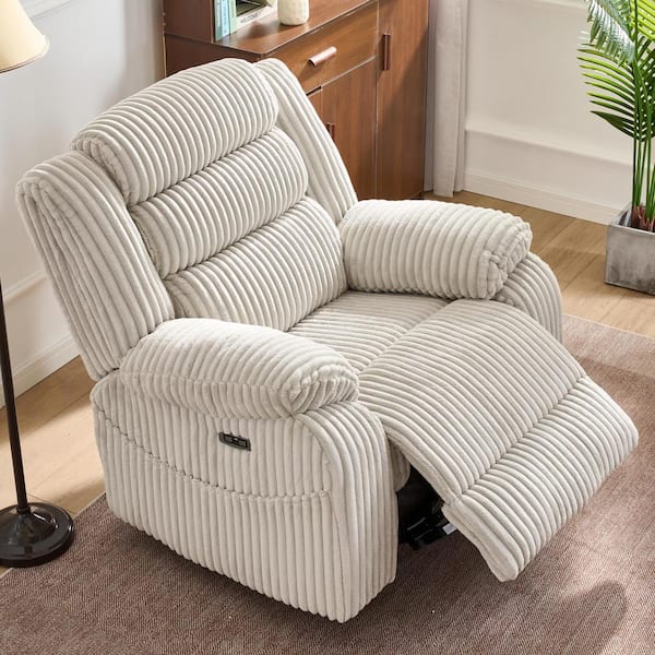 aisword Beige Swivel Corduroy Recliner Rocking Chair with Massage and Heating