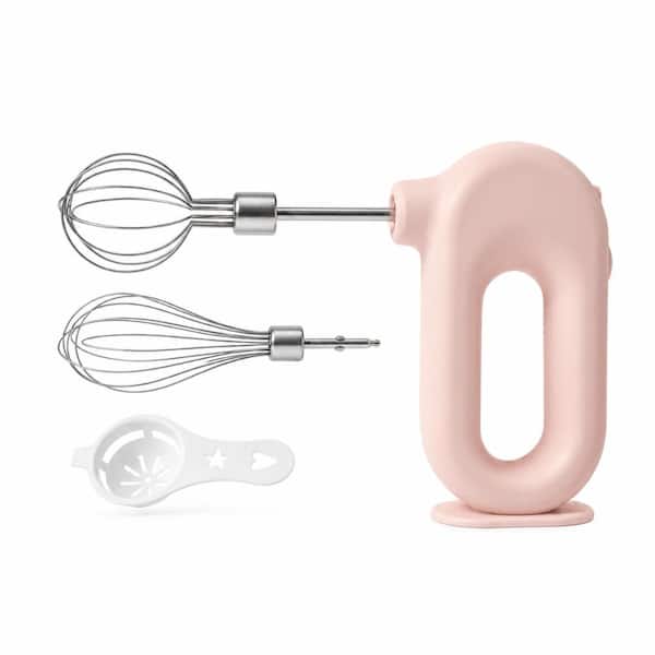 Pink Cordless Electric Hand Mixer with 2 Removable Stir Whisks, 4-Speed USB Rechargeable Design