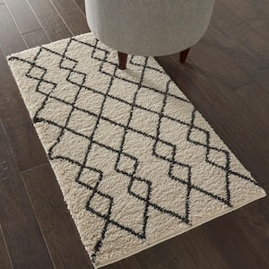 Geometric Ivory/Charcoal doormat 2 ft. x 4 ft. Shag Modern Kitchen Area Rug