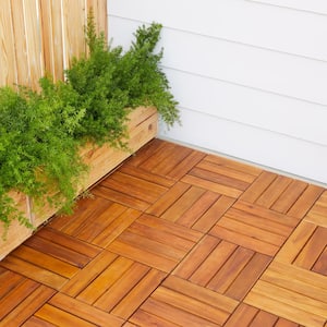 12 in. x 12 in. Square Acacia Wood Outdoor Interlocking Flooring Patio Tiles Horizontal Slat Pattern (10-Pack)