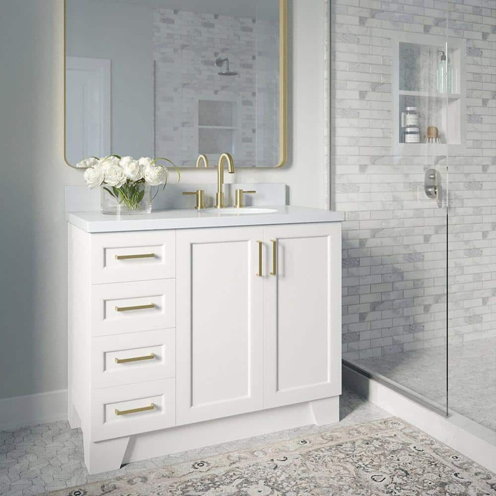 Taylor 43 in. W x 22 in. D x 36 in. H Vanity in White with Pure White Quartz Top -  ARIEL, Q043SRB-WQO-WHT