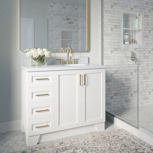 ARIEL Taylor 43 in. W x 22 in. D x 36 in. H Vanity in White with Pure White Quartz Top