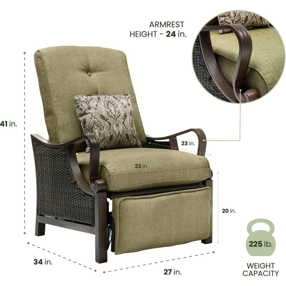 Ventura Green Cushioned Steel and Wicker Reclining Lounge Chair
