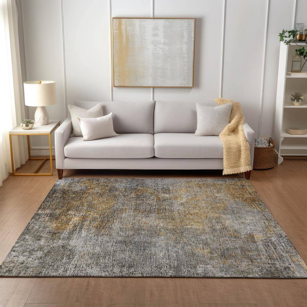 Gray and Gold Synthetic Flat Woven 8' x 10' Area Rug