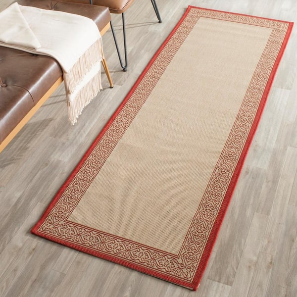 Courtyard Natural/Red 2 ft. x 7 ft. Border Indoor/Outdoor Patio  Runner Rug