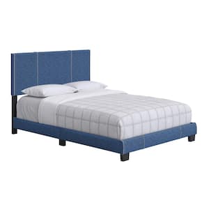 Lucena Blue Linen Queen Upholstered Bed Frame with Headboard