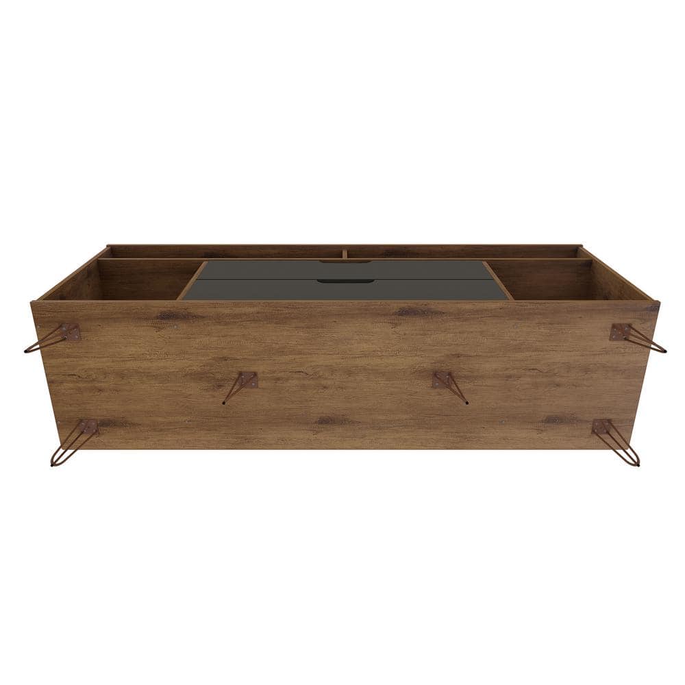 Natural and Gray MDF TV Stand with Metal Legs and Cabinet