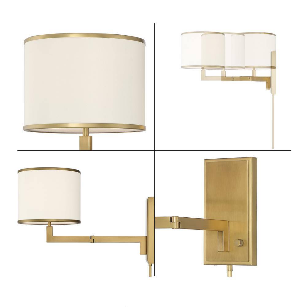 Madison Aged Brass Dimmable Sconce with White Silk Shade