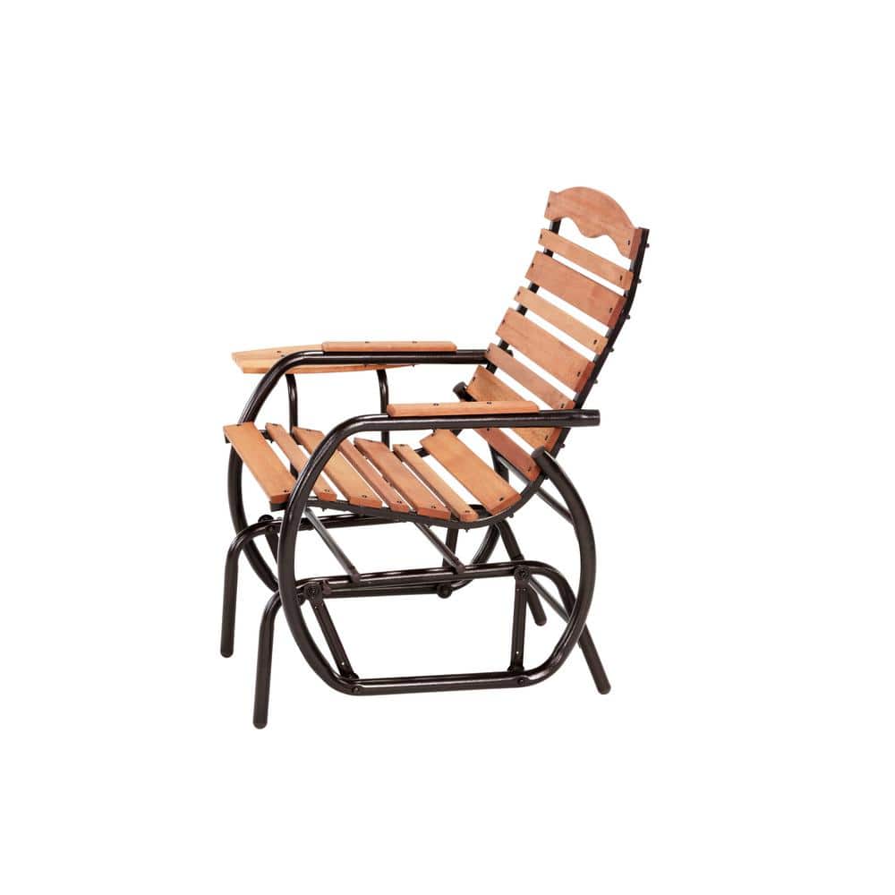 Light Wood and Bronze Metal Outdoor Glider Chair