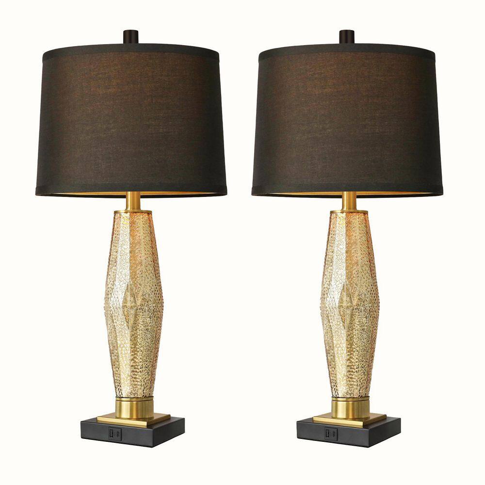 28 in. Gold Table Lamp Set of 2 with Dual USB A+C Ports, Rotary Switch, Black Shade-Bedside Lamps for Bedroom and Office price history on PriceWatchPro