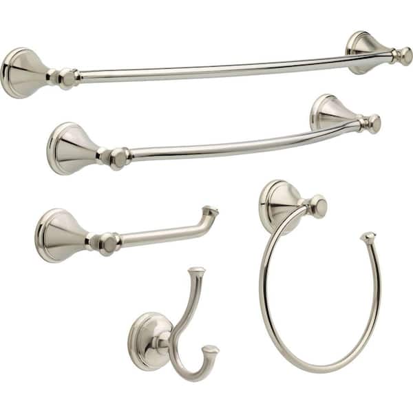 Delta Cassidy 5-Piece Bath Hardware Set 18, 24 in. Towel Bars, Toilet Paper Holder, Towel Ring, Towel Hook in Stainless Steel