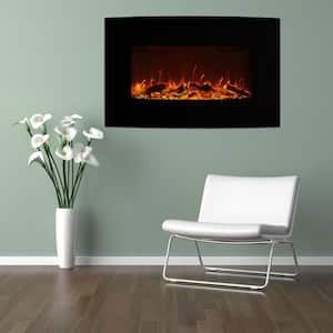 36 in. Curved Color Changing Electric Fireplace Wall Mount Floor Stand in Black