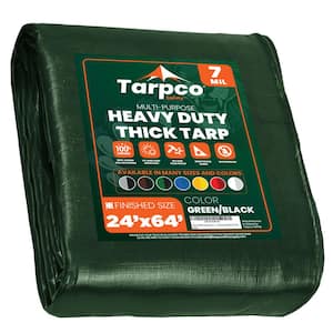 24 ft. x 64 ft. Green/Black 7 Mil Heavy Duty Polyethylene Tarp, Waterproof, UV Resistant, Rip and Tear Proof