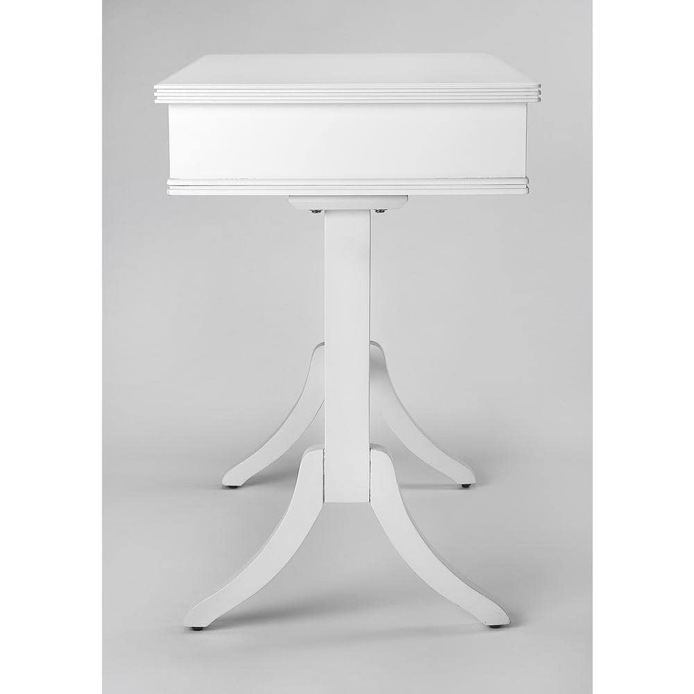 Elegant White Acacia and Pine Writing Desk with Antique Brass Drawer