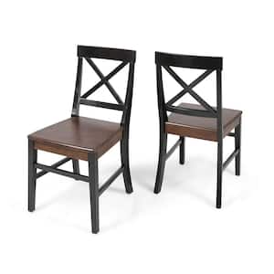 Roshan Black and Walnut Acacia Wood Dining Chairs (Set of 2)