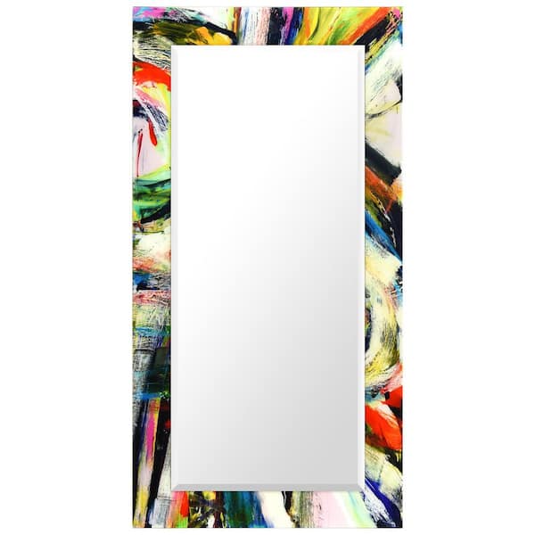 Empire Art Direct 54 in. x 28 in. x 0.4 in. Rock Star Modern Rectangular Framed Beveled Mirror on Free Floating Printed Tempered Art Glass