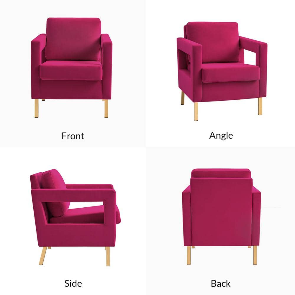 Fuchsia Velvet Accent Chair with Gold Metal Legs