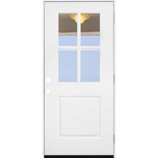Steves & Sons 36 in. x 80 in. Legacy 4 Lite Half Lite Clear Glass Left Hand Outswing White Primed Fiberglass Prehung Front Door