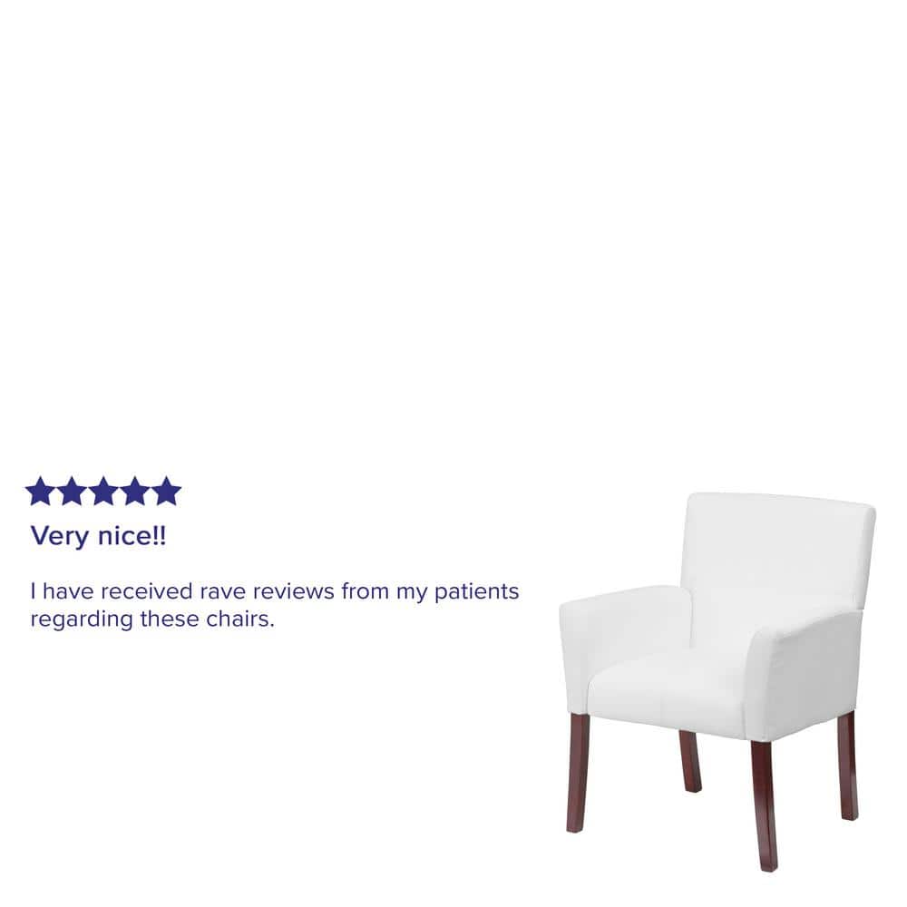 Taylor White LeatherSoft Executive Chair with Mahogany Wood Legs