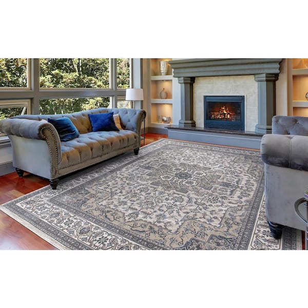 Angora Ivory 9 ft. x 13 ft. Medallion Area Rug