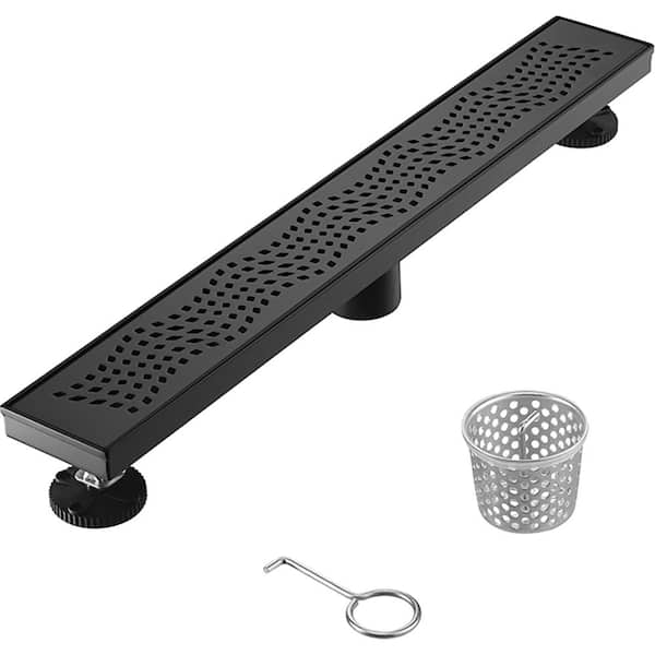 Elegante Drain Collection 32 in. Linear Stainless Steel Shower Drain with Wave Pattern, Matte Black