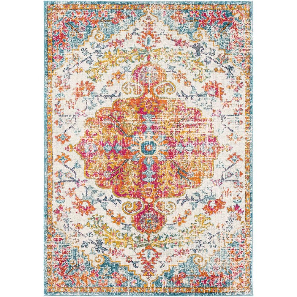 Orange Polypropylene 5 ft. x 7 ft. Floral Indoor/Outdoor Area Rug