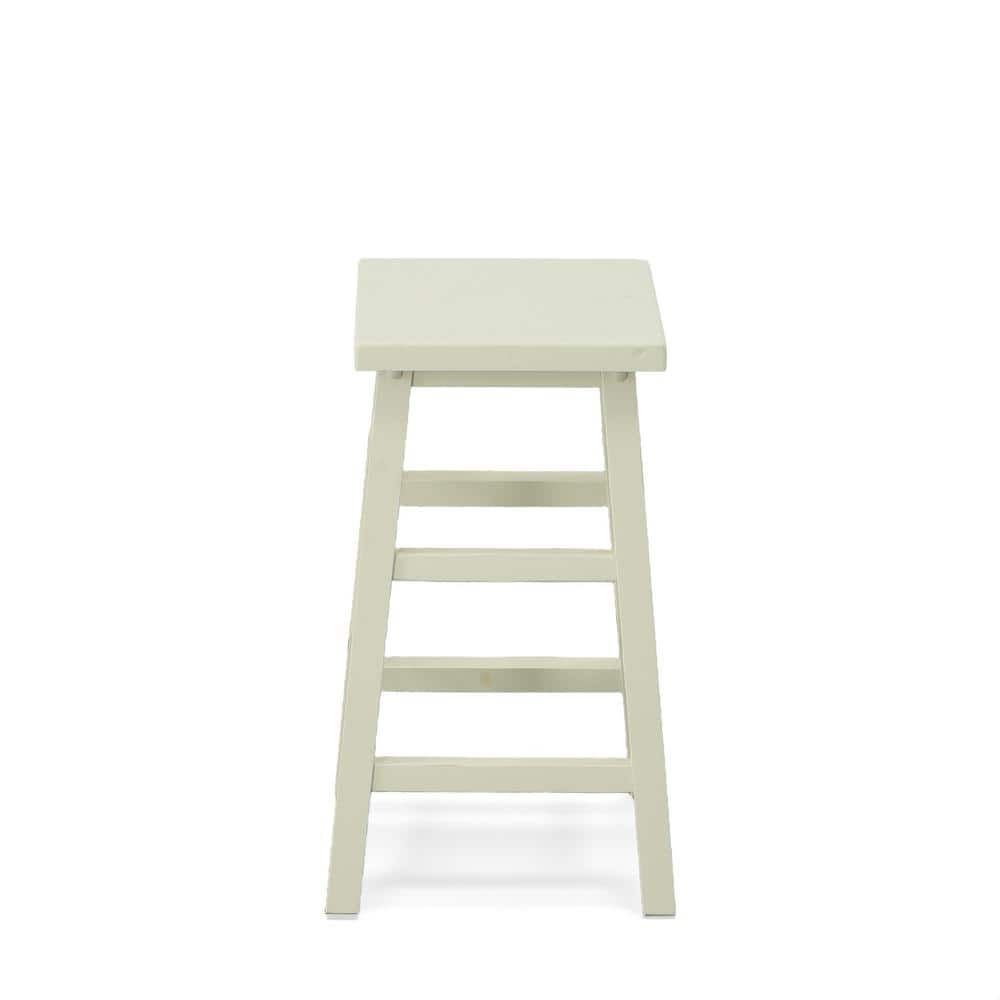 24" White Rubberwood Backless Counter Stool