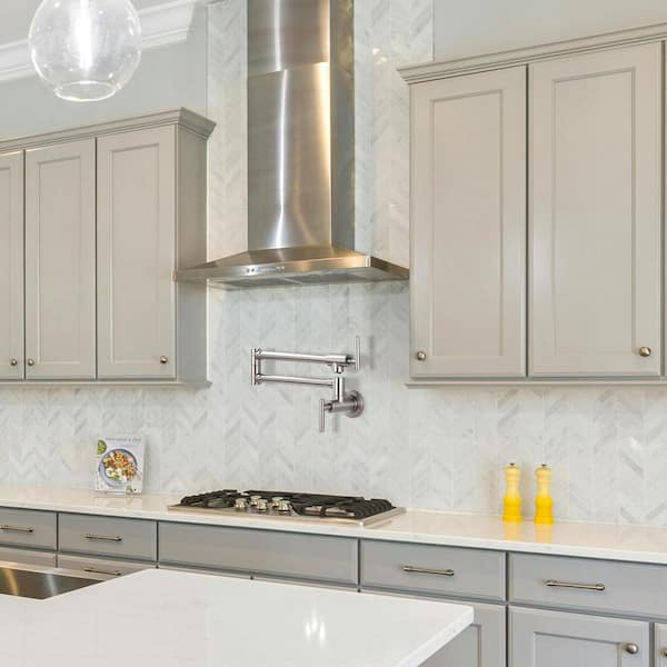 Wall Mounted Folding Pot Filler with Double-Handle Brass Stretchable Kitchen Sink Faucet in Brushed Nickel