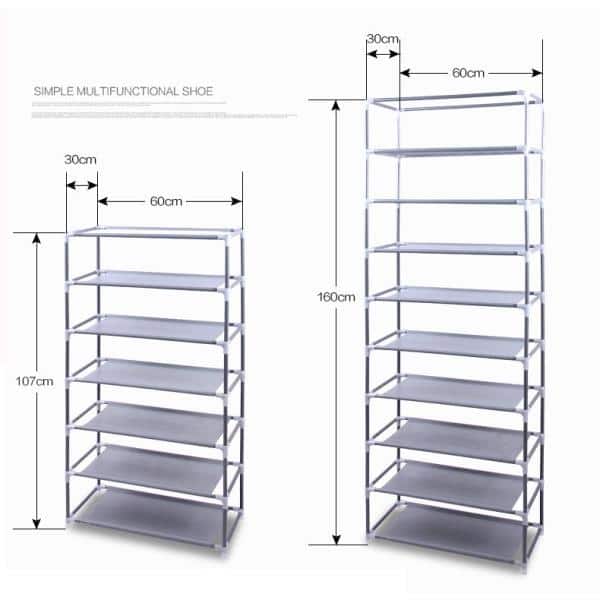 Simplify 22.44 H 9-Pair 9-Tier Gray Fabric Shoe Rack 23209-GREY - The Home  Depot