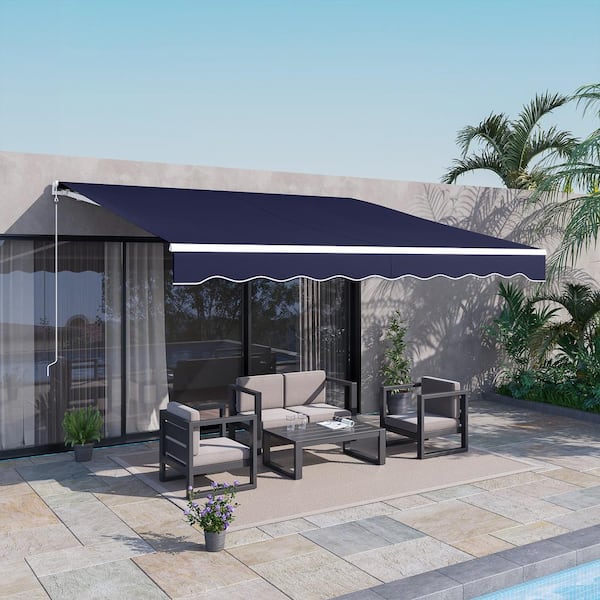 Outsunny 10 ft. x 12 ft. Dark Blue Rectangle Retractable
