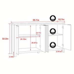 55 in. Accent Storage Cabinet Kitchen Storage Cabinet with 4-Fluted Doors in Wood Color