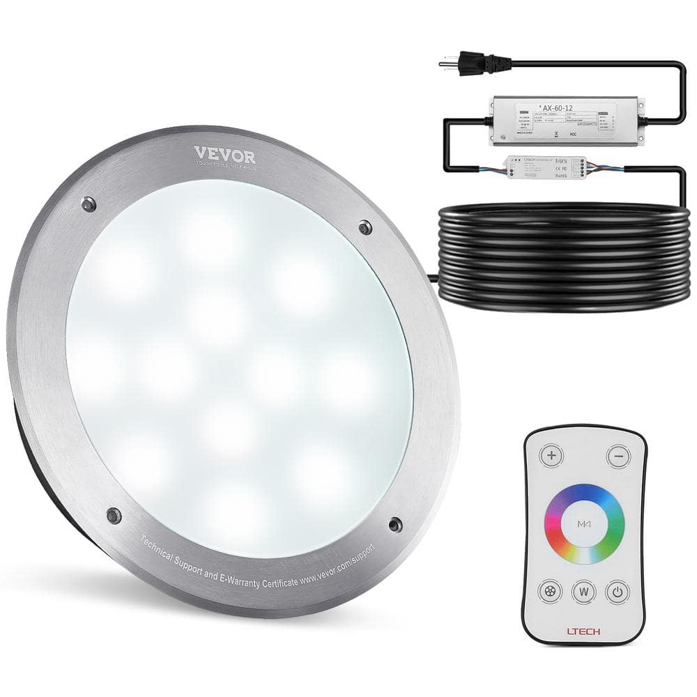 VEVOR 120-Volt AC LED Pool Light 10 in. 40-Watt RGBW Color Changing Inground Swimming Pool Spa Light Underwater Remote Control MDSYCD110V503XSGUV1 - VEVOR 120-Volt AC LED Pool Light 10 in. 40-Watt RGBW Color Changing Inground Swimming Pool Spa Light Underwater Remote Control MDSYCD110V503XSGUV1 -