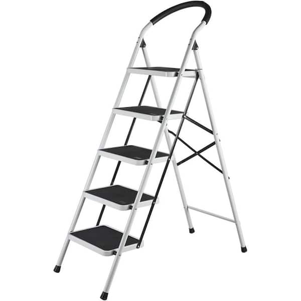 5 Step Ladder Stool with Extra Wide Non-Slip Steps, 330 lbs. Lightweight Portable Sturdy ,Reach, 60.2 ft. Steel