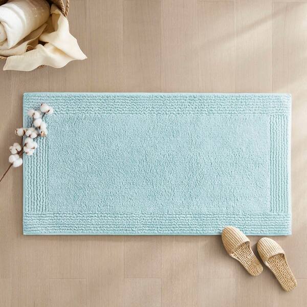 24 in. x 60 in. Blue 100% Cotton Tufted 3000 GSM Reversible Bath Rug