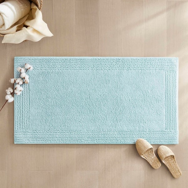 24 in. x 44 in. Blue 100% Cotton Tufted 3000 GSM Reversible Bath Rug