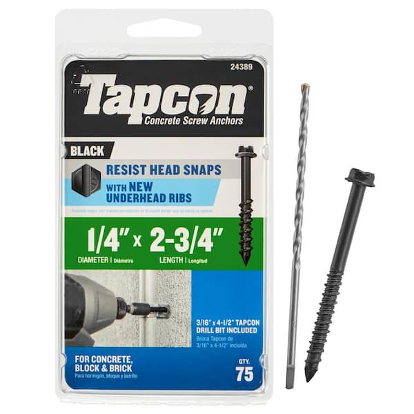 1/4 in. x 2-3/4 in. Hex-Washer-Head Black Concrete Anchors (75-Pack)