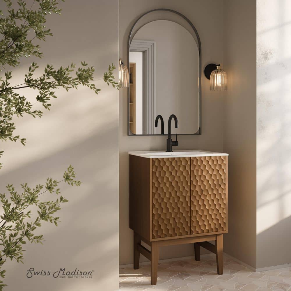 Bosse 24" Brown Oak Freestanding Bathroom Vanity with White Ceramic Sink