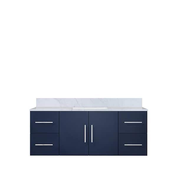 Geneva 48 in. W x 22 in. D Navy Blue Bath Vanity and Carrara Marble Top