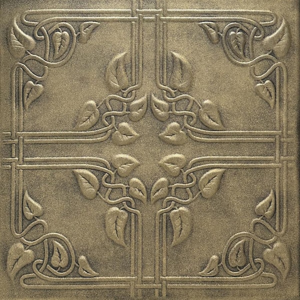 Ivy Leaves Antique Gold 1.6 ft. x 1.6 ft. Decorative Foam Glue Up Ceiling Tile (259.2 sq. ft. /case)